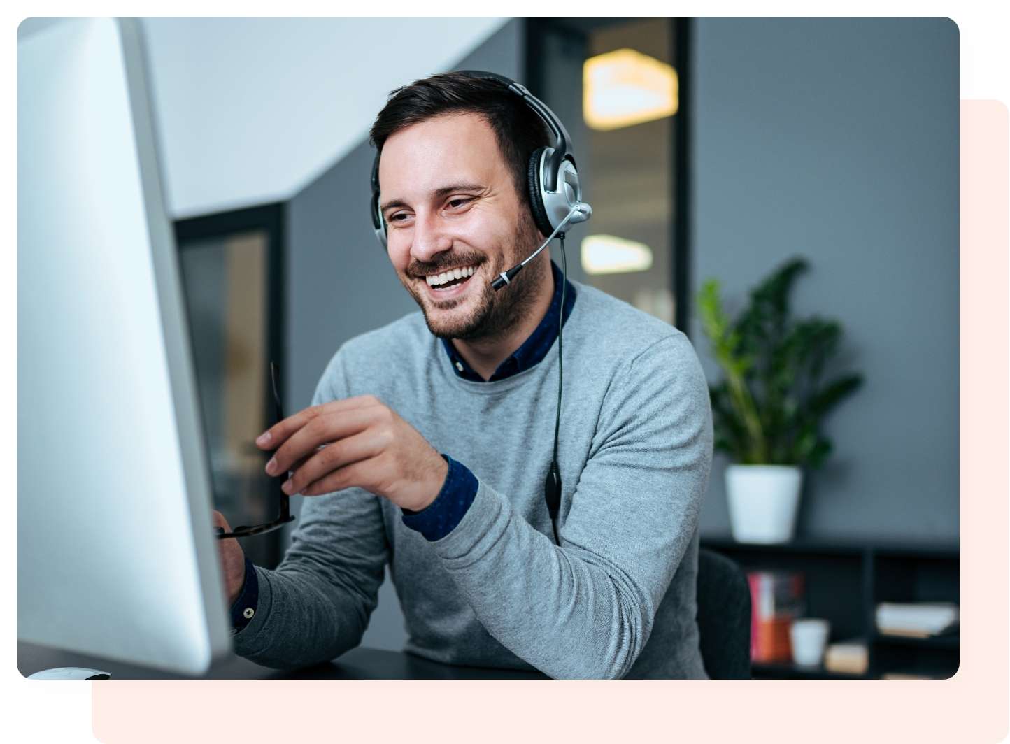 Man making a clear call on VOIP